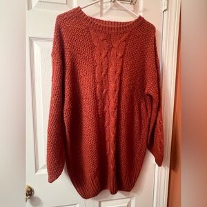 Crewneck Cable Knit Sweater - Rust Orange